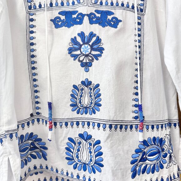 Soft Surroundings NEW Vera Blue Floral Embroidered Cotton Tunic Top size PXL - Picture 6 of 13